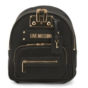 Love‎ Moschino Women's Black Nylon Timeless Bag Backpack With Logo Dust Bag NWT